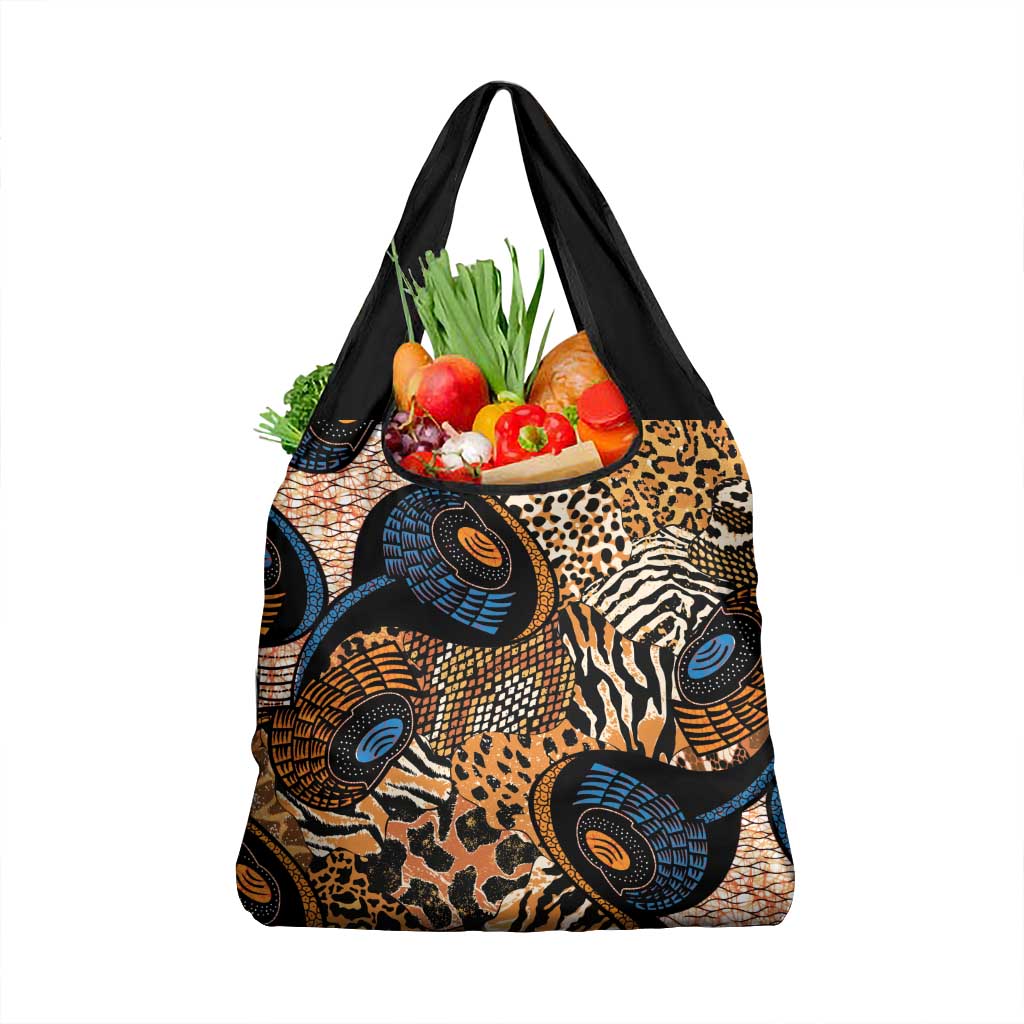 African Ankara Motifs Mixed Animal Skins Grocery Bag