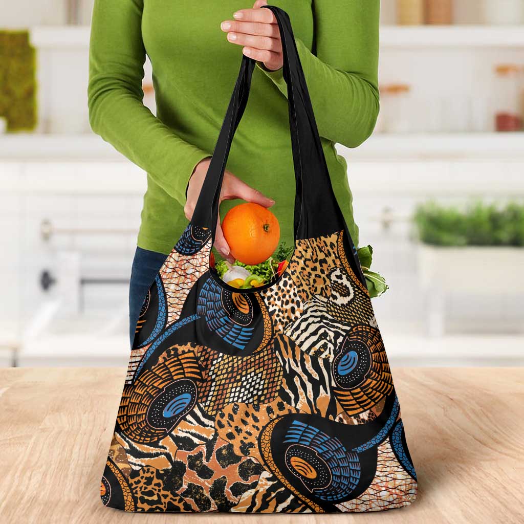 African Ankara Motifs Mixed Animal Skins Grocery Bag