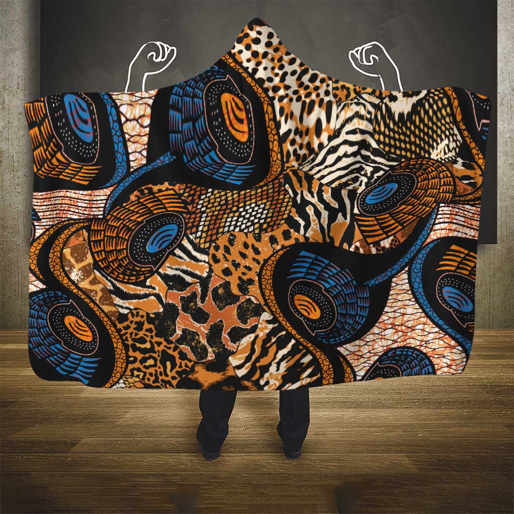 African Ankara Motifs Mixed Animal Skins Hooded Blanket - Wonder Print Shop