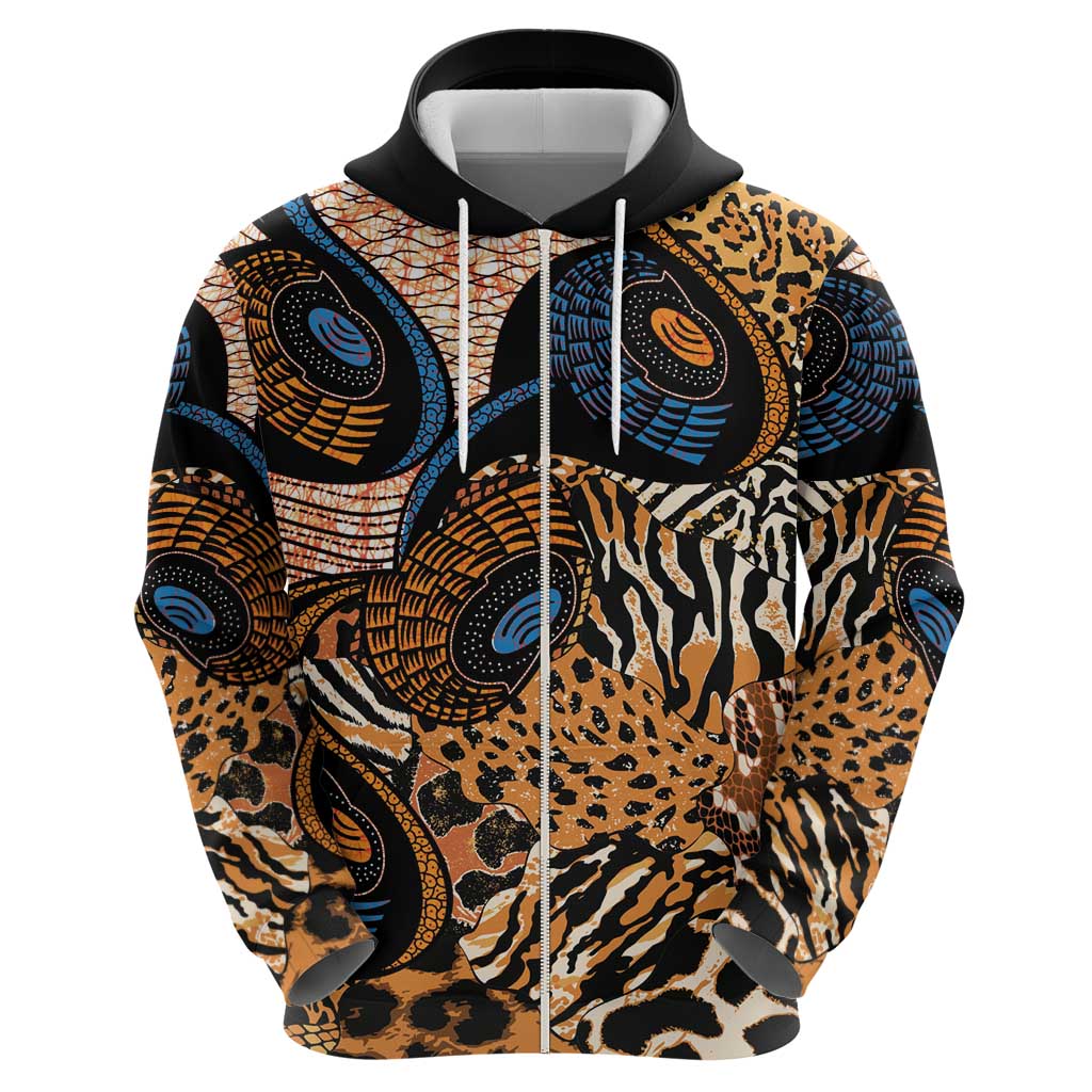 African Ankara Motifs Mixed Animal Skins Hoodie - Wonder Print Shop