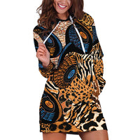 African Ankara Motifs Mixed Animal Skins Hoodie Dress - Wonder Print Shop