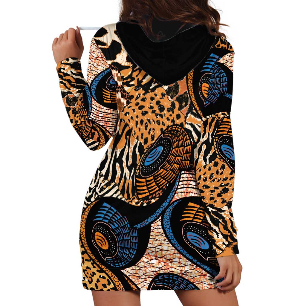 African Ankara Motifs Mixed Animal Skins Hoodie Dress - Wonder Print Shop