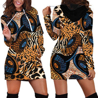 African Ankara Motifs Mixed Animal Skins Hoodie Dress - Wonder Print Shop