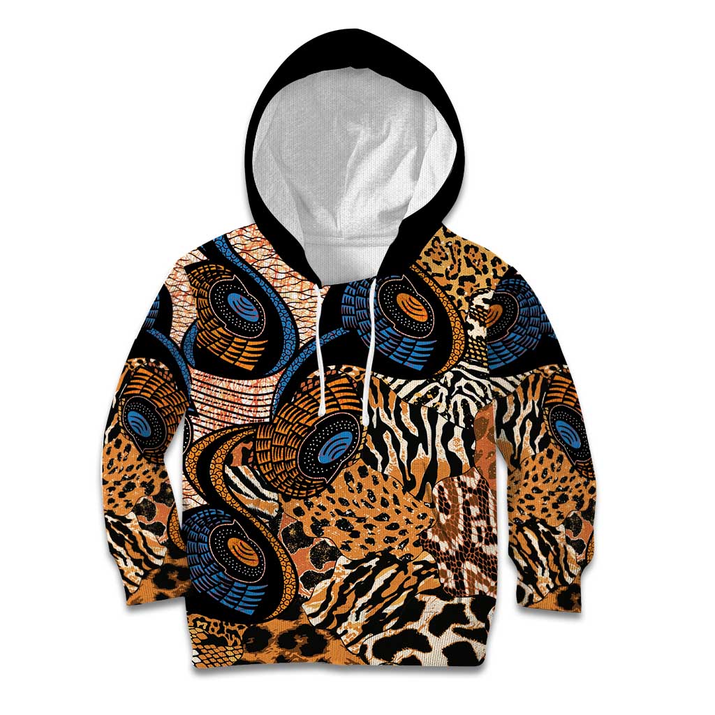African Ankara Motifs Mixed Animal Skins Kid Hoodie - Wonder Print Shop