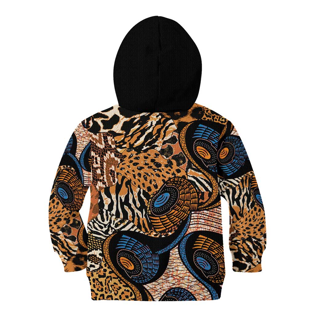 African Ankara Motifs Mixed Animal Skins Kid Hoodie - Wonder Print Shop