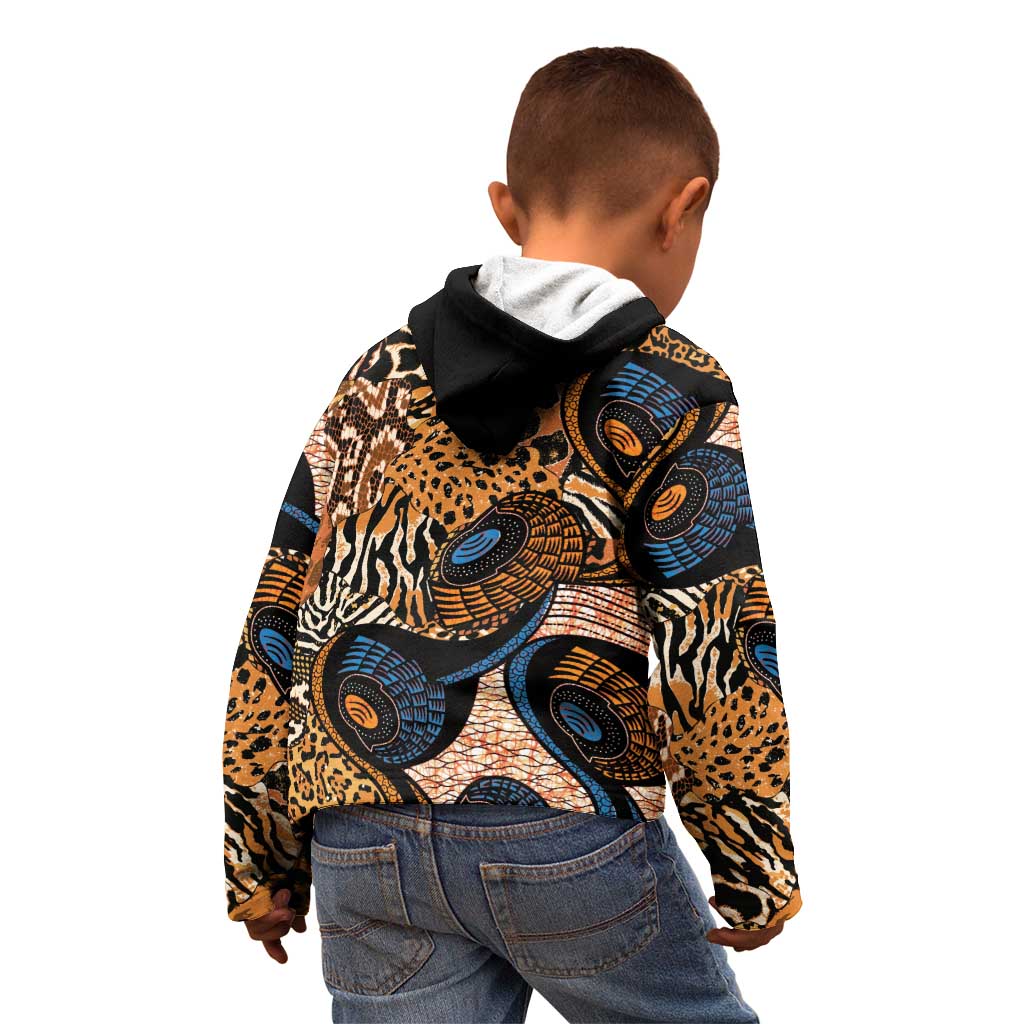 African Ankara Motifs Mixed Animal Skins Kid Hoodie - Wonder Print Shop