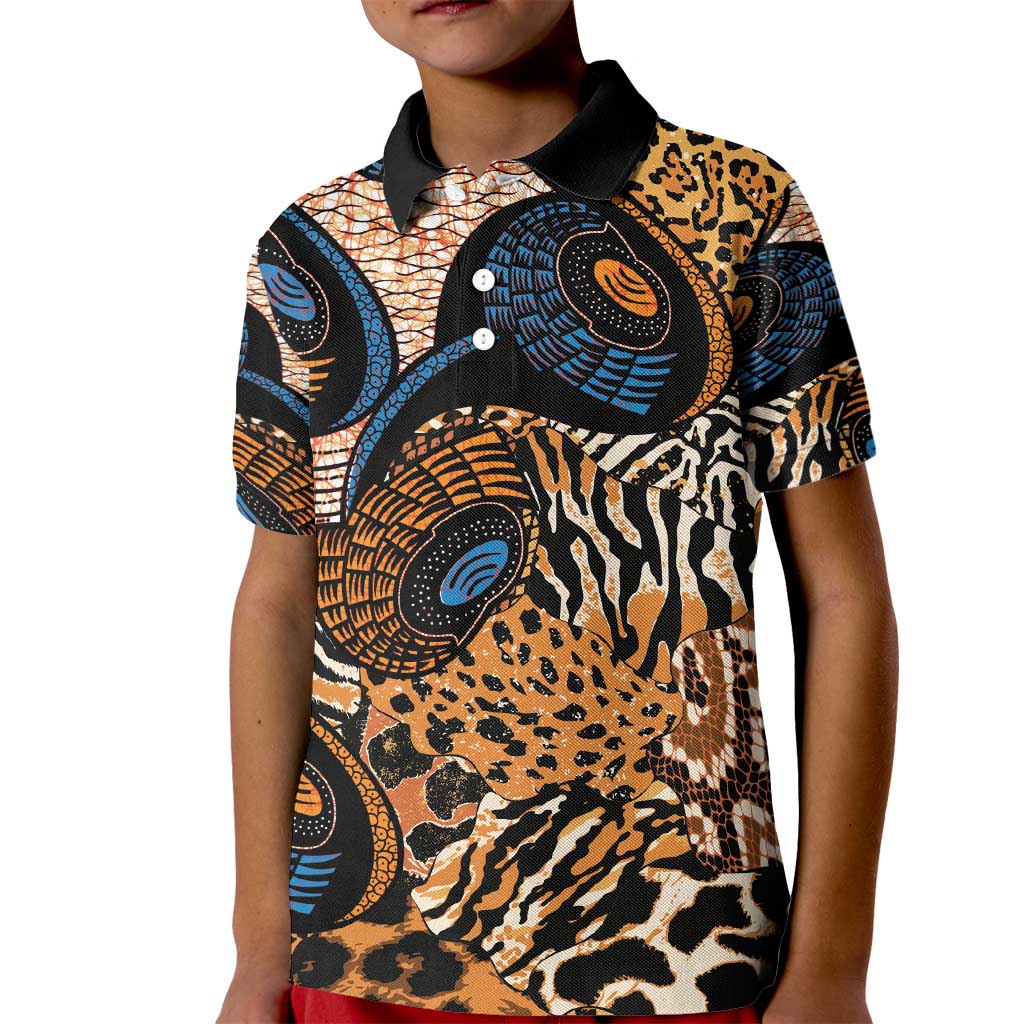 African Ankara Motifs Mixed Animal Skins Kid Polo Shirt - Wonder Print Shop