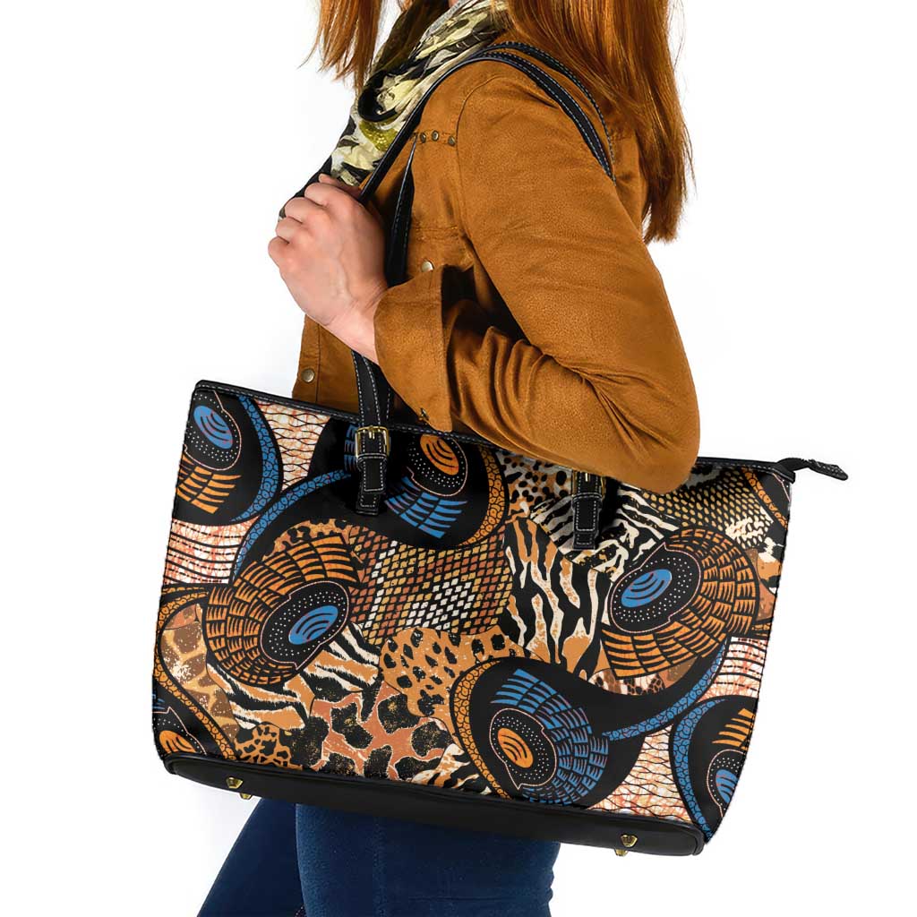 African Ankara Motifs Mixed Animal Skins Leather Tote Bag