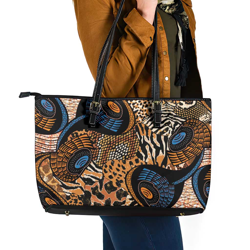 African Ankara Motifs Mixed Animal Skins Leather Tote Bag