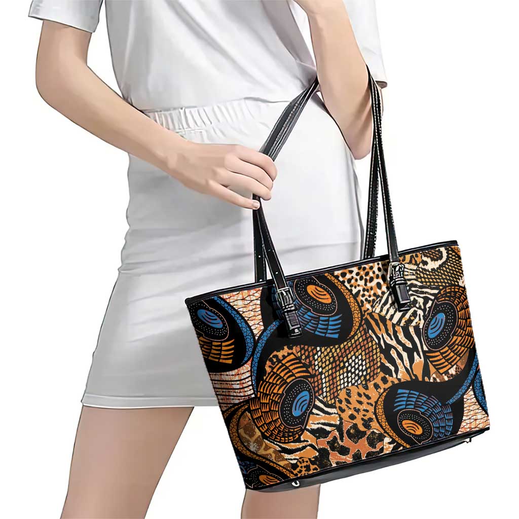 African Ankara Motifs Mixed Animal Skins Leather Tote Bag