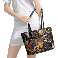 African Ankara Motifs Mixed Animal Skins Leather Tote Bag