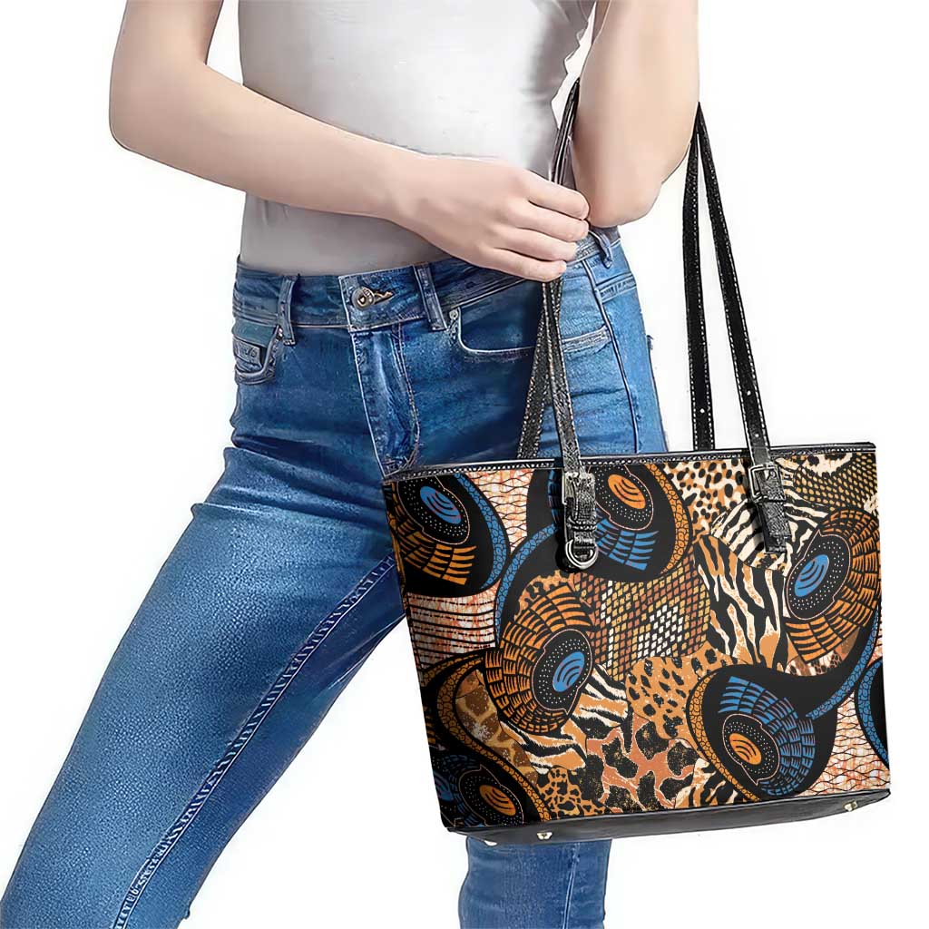 African Ankara Motifs Mixed Animal Skins Leather Tote Bag