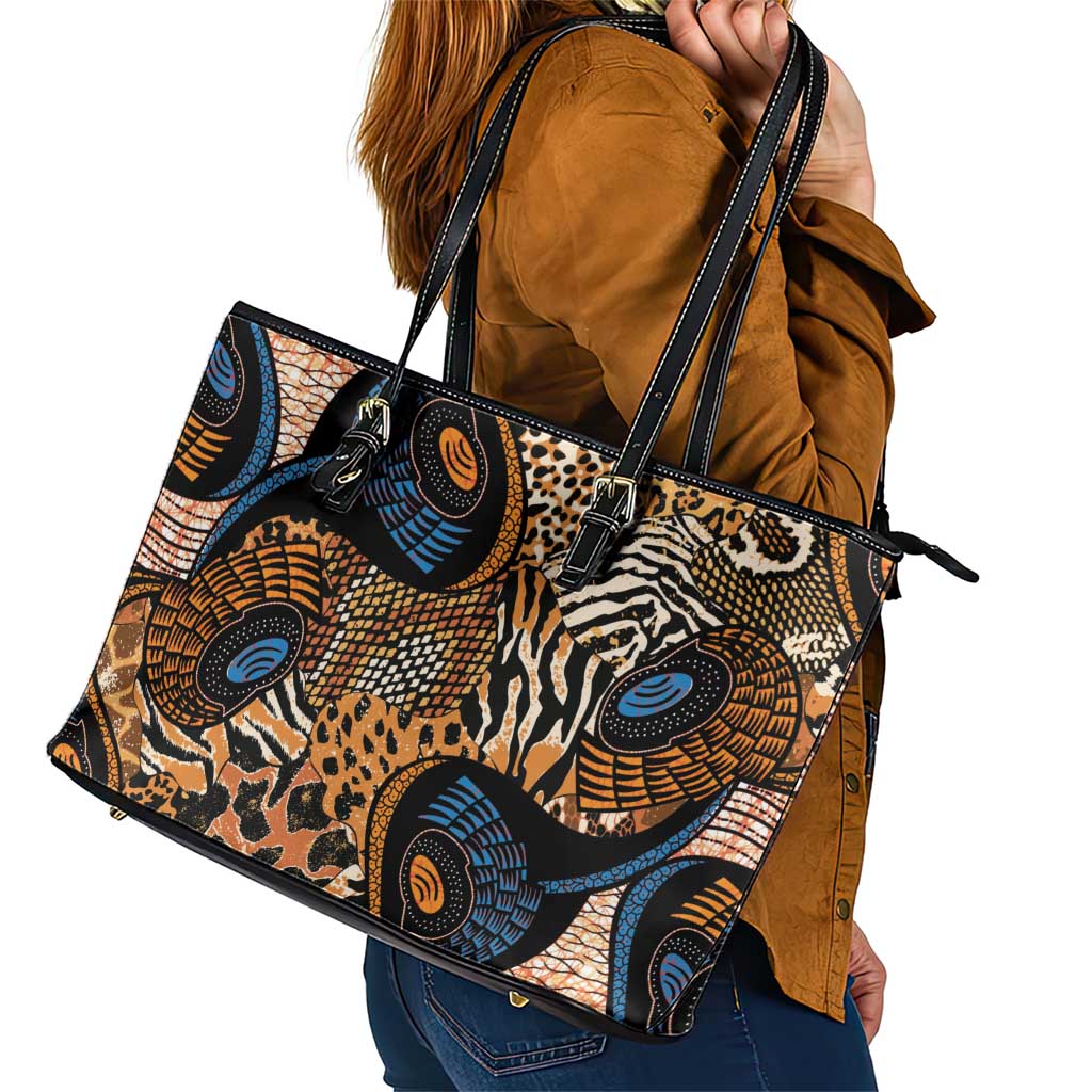 African Ankara Motifs Mixed Animal Skins Leather Tote Bag
