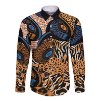 African Ankara Motifs Mixed Animal Skins Long Sleeve Button Shirt