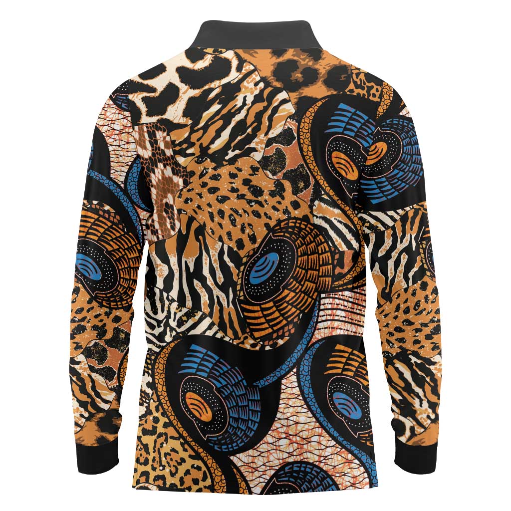 African Ankara Motifs Mixed Animal Skins Long Sleeve Polo Shirt - Wonder Print Shop
