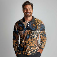 African Ankara Motifs Mixed Animal Skins Long Sleeve Polo Shirt - Wonder Print Shop