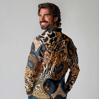 African Ankara Motifs Mixed Animal Skins Long Sleeve Polo Shirt - Wonder Print Shop
