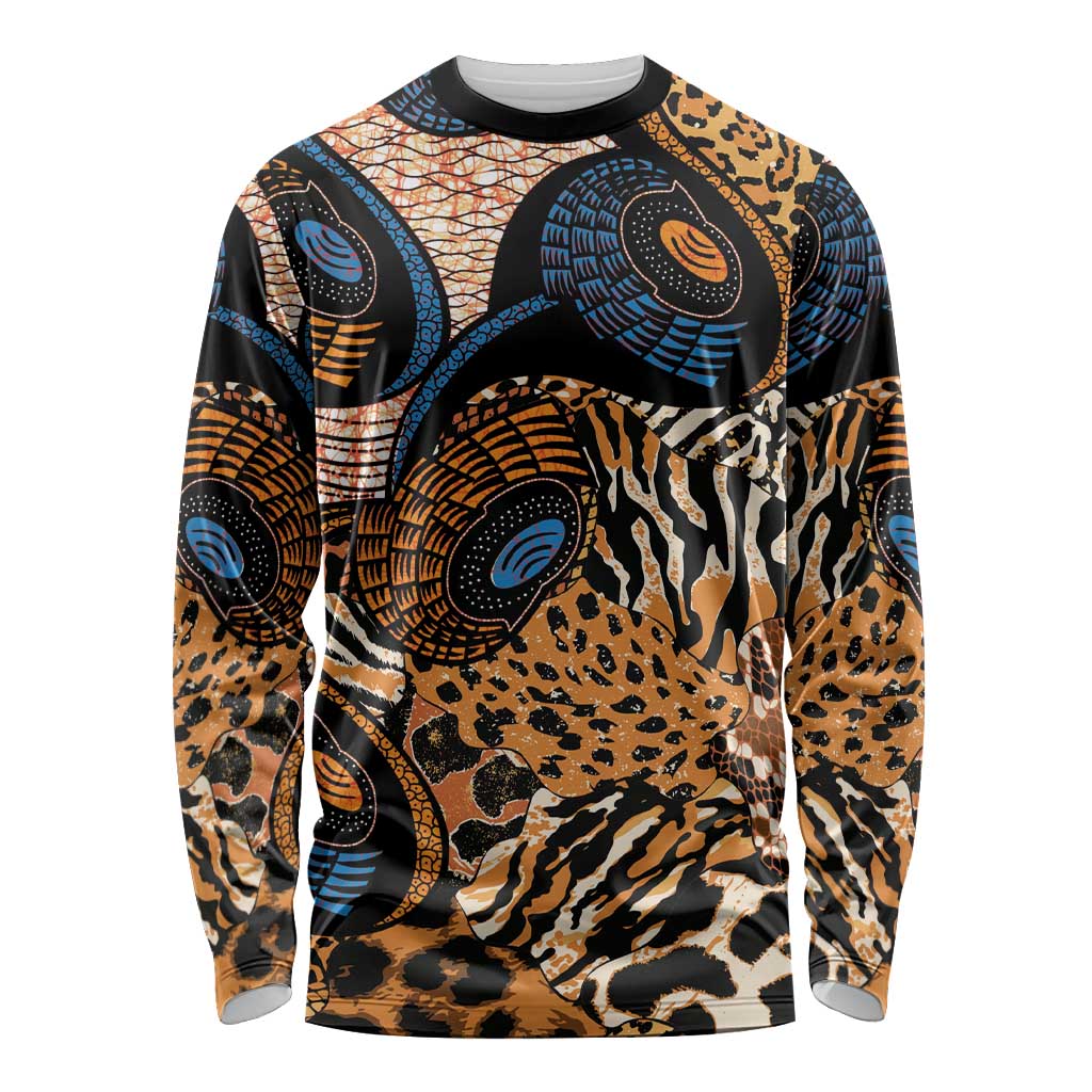 African Ankara Motifs Mixed Animal Skins Long Sleeve Shirt - Wonder Print Shop