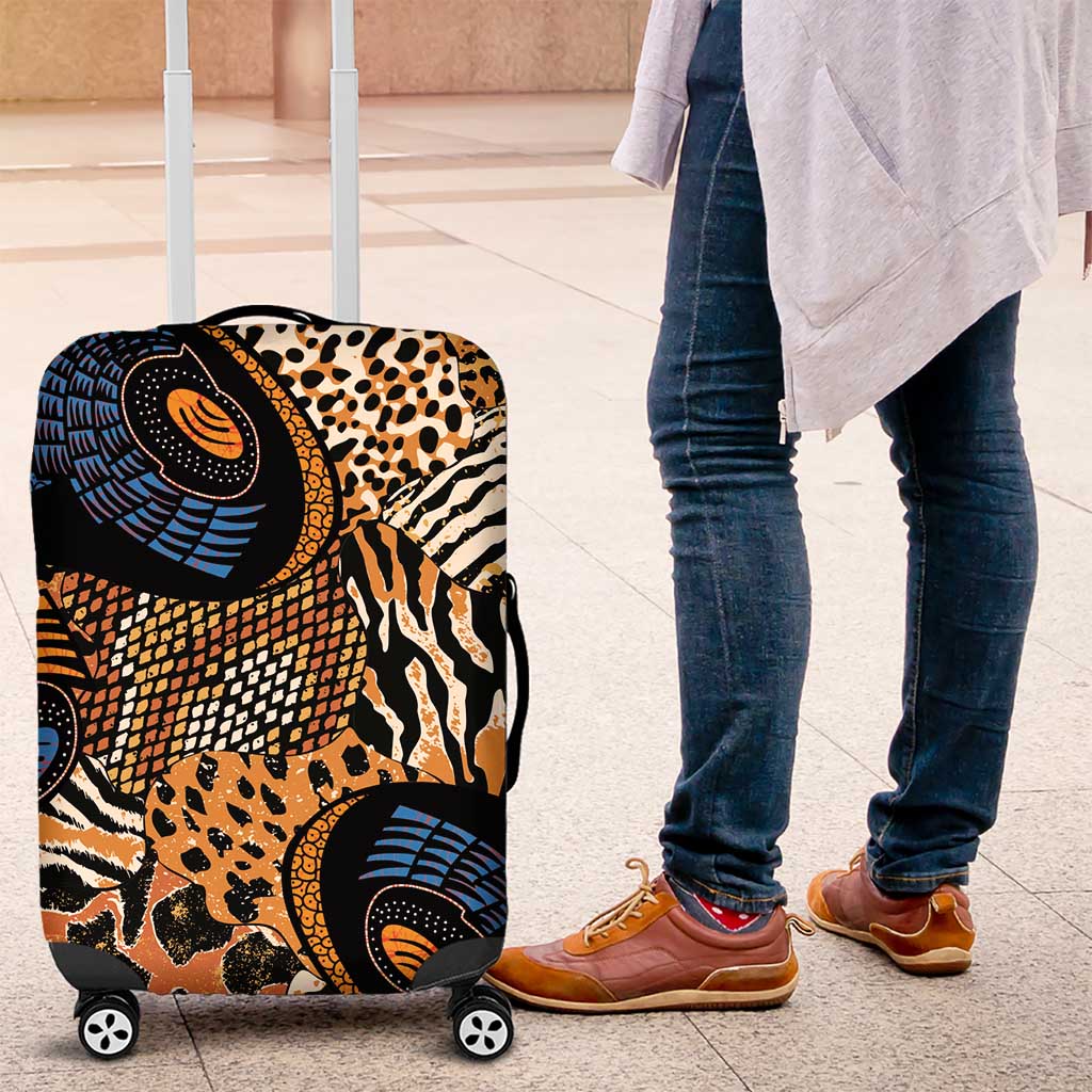 African Ankara Motifs Mixed Animal Skins Luggage Cover - Wonder Print Shop
