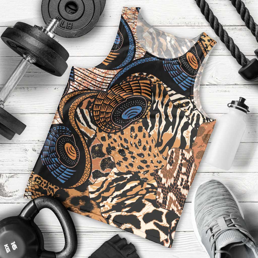 African Ankara Motifs Mixed Animal Skins Men Tank Top - Wonder Print Shop