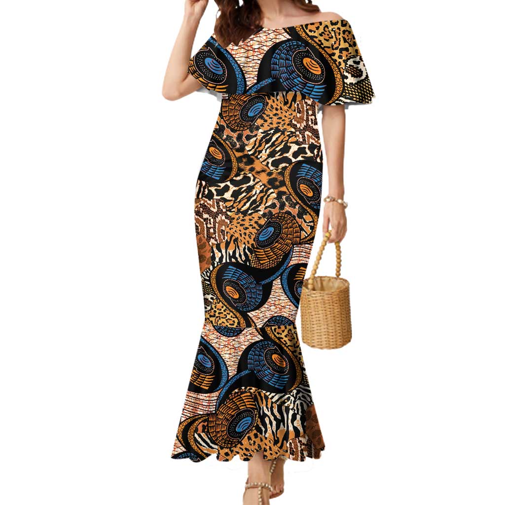 African Ankara Motifs Mixed Animal Skins Mermaid Dress - Wonder Print Shop