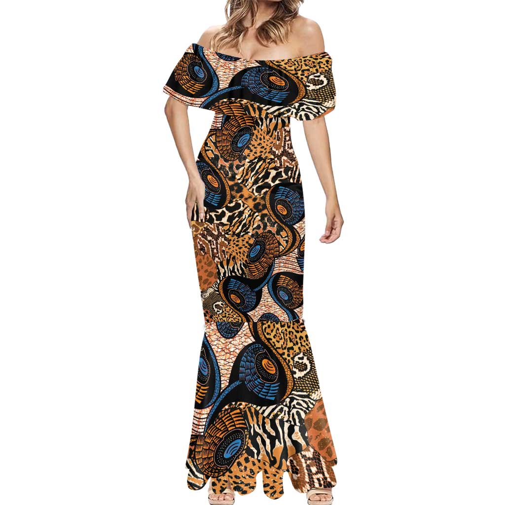 African Ankara Motifs Mixed Animal Skins Mermaid Dress - Wonder Print Shop