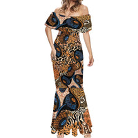 African Ankara Motifs Mixed Animal Skins Mermaid Dress - Wonder Print Shop