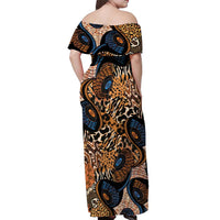 African Ankara Motifs Mixed Animal Skins Off Shoulder Maxi Dress - Wonder Print Shop