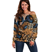 African Ankara Motifs Mixed Animal Skins Off Shoulder Sweater - Wonder Print Shop