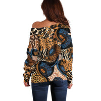 African Ankara Motifs Mixed Animal Skins Off Shoulder Sweater - Wonder Print Shop