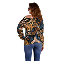 African Ankara Motifs Mixed Animal Skins Off Shoulder Sweater - Wonder Print Shop