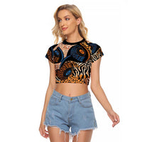 African Ankara Motifs Mixed Animal Skins Raglan Cropped T Shirt - Wonder Print Shop