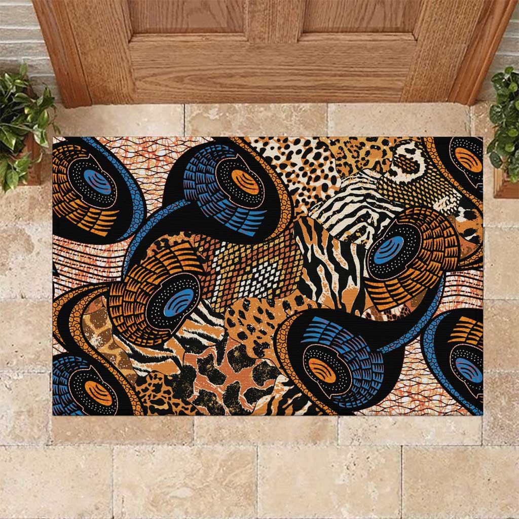 African Ankara Motifs Mixed Animal Skins Rubber Doormat - Wonder Print Shop