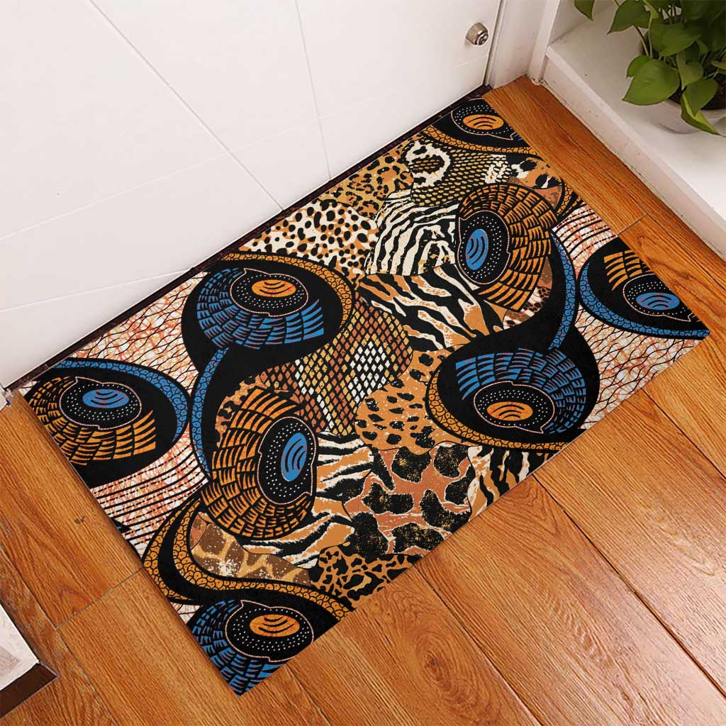 African Ankara Motifs Mixed Animal Skins Rubber Doormat - Wonder Print Shop
