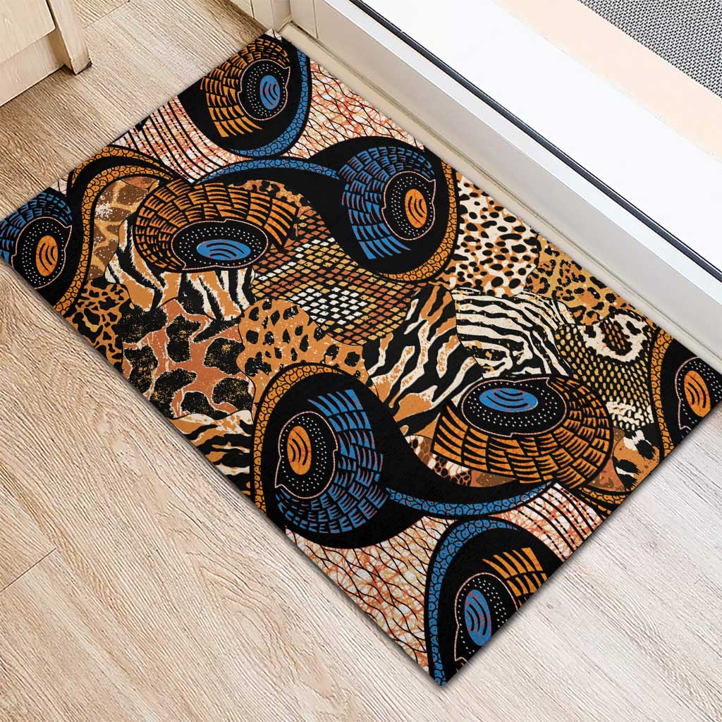 African Ankara Motifs Mixed Animal Skins Rubber Doormat - Wonder Print Shop