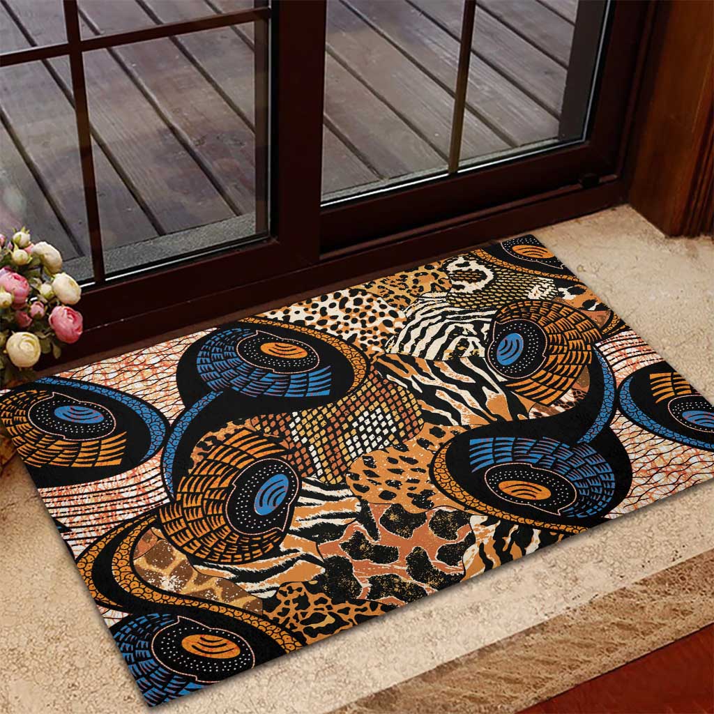 African Ankara Motifs Mixed Animal Skins Rubber Doormat - Wonder Print Shop