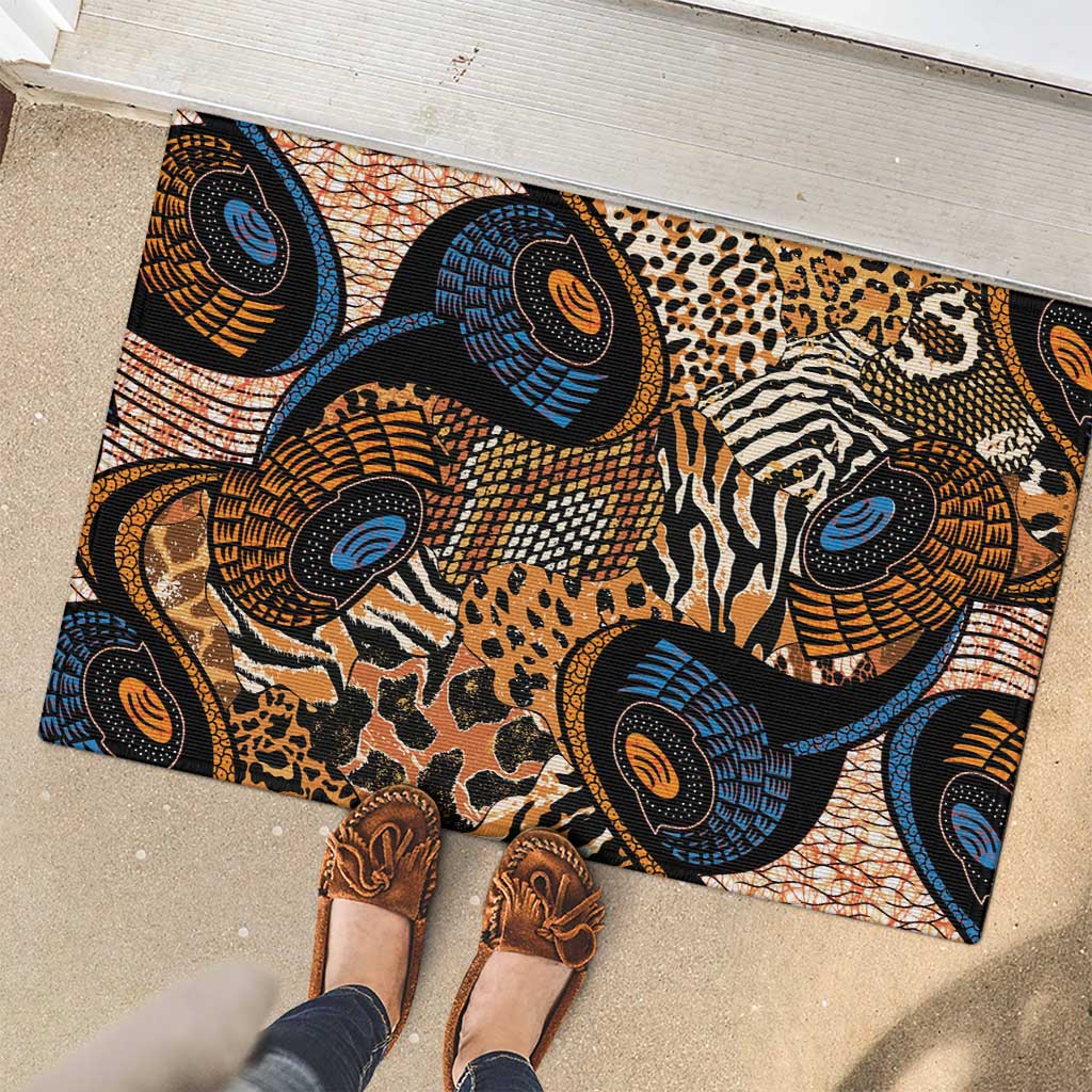 African Ankara Motifs Mixed Animal Skins Rubber Doormat - Wonder Print Shop