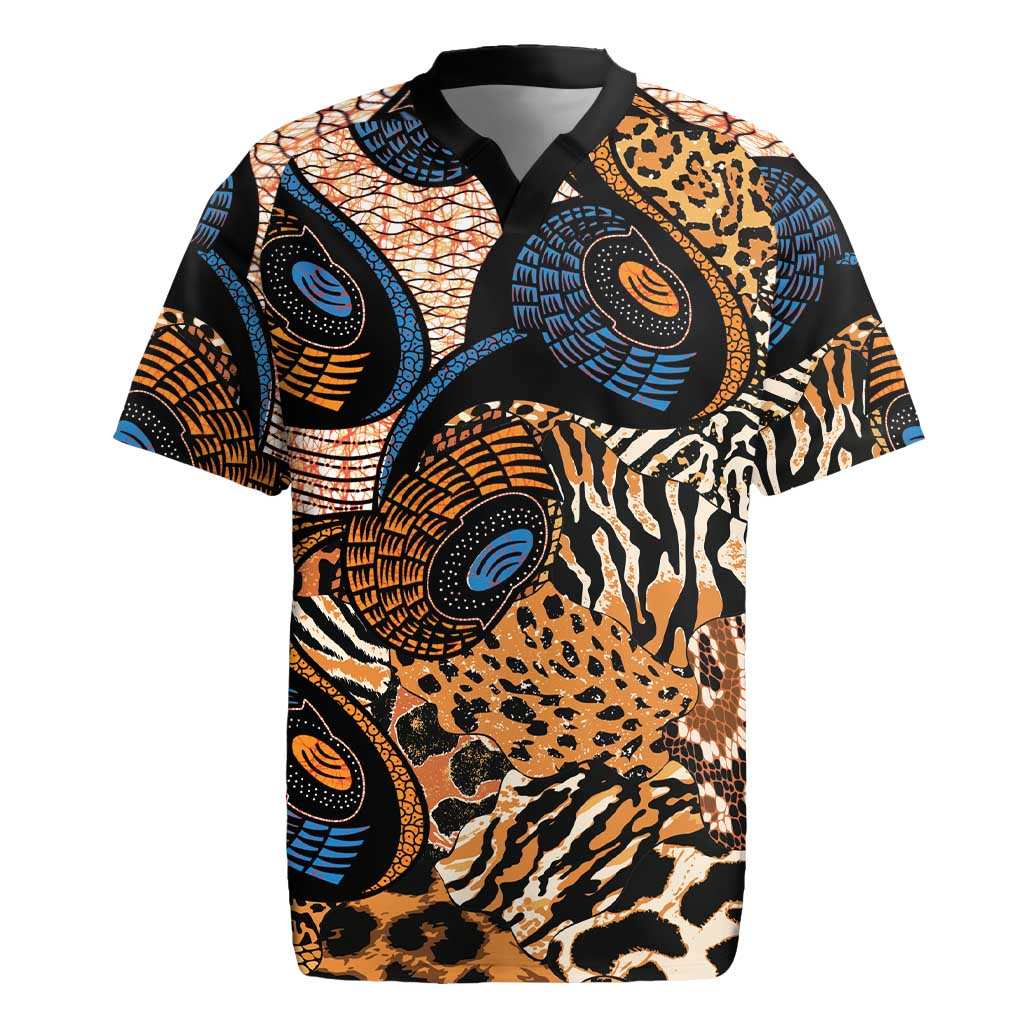 African Ankara Motifs Mixed Animal Skins Rugby Jersey - Wonder Print Shop