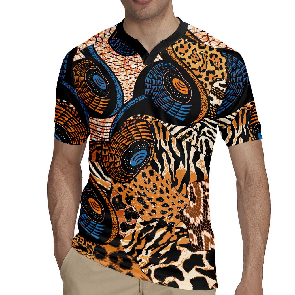 African Ankara Motifs Mixed Animal Skins Rugby Jersey - Wonder Print Shop