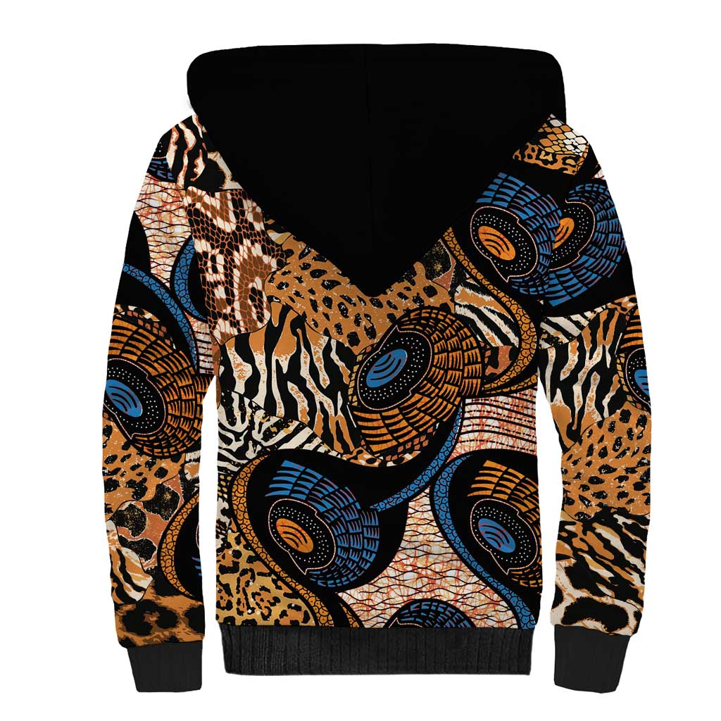 African Ankara Motifs Mixed Animal Skins Sherpa Hoodie - Wonder Print Shop