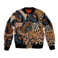 African Ankara Motifs Mixed Animal Skins Sleeve Zip Bomber Jacket - Wonder Print Shop