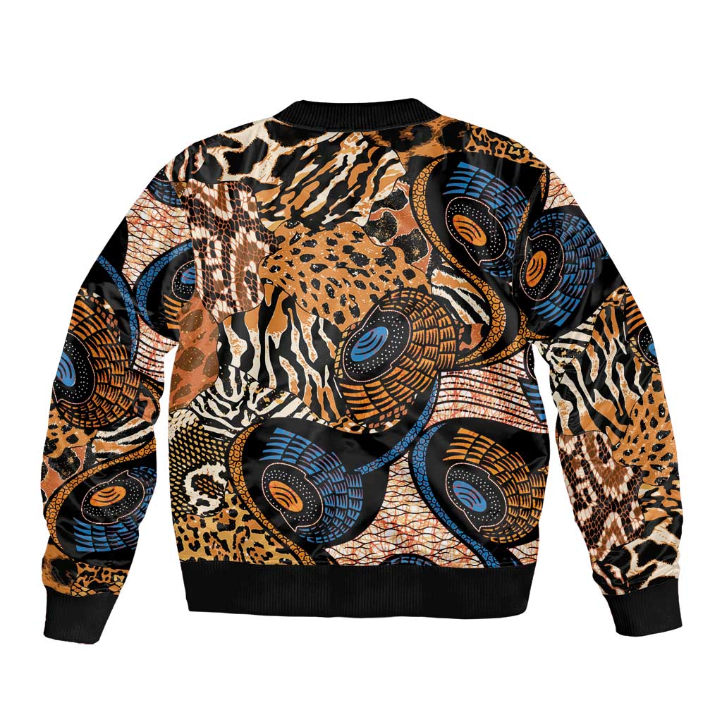 African Ankara Motifs Mixed Animal Skins Sleeve Zip Bomber Jacket - Wonder Print Shop