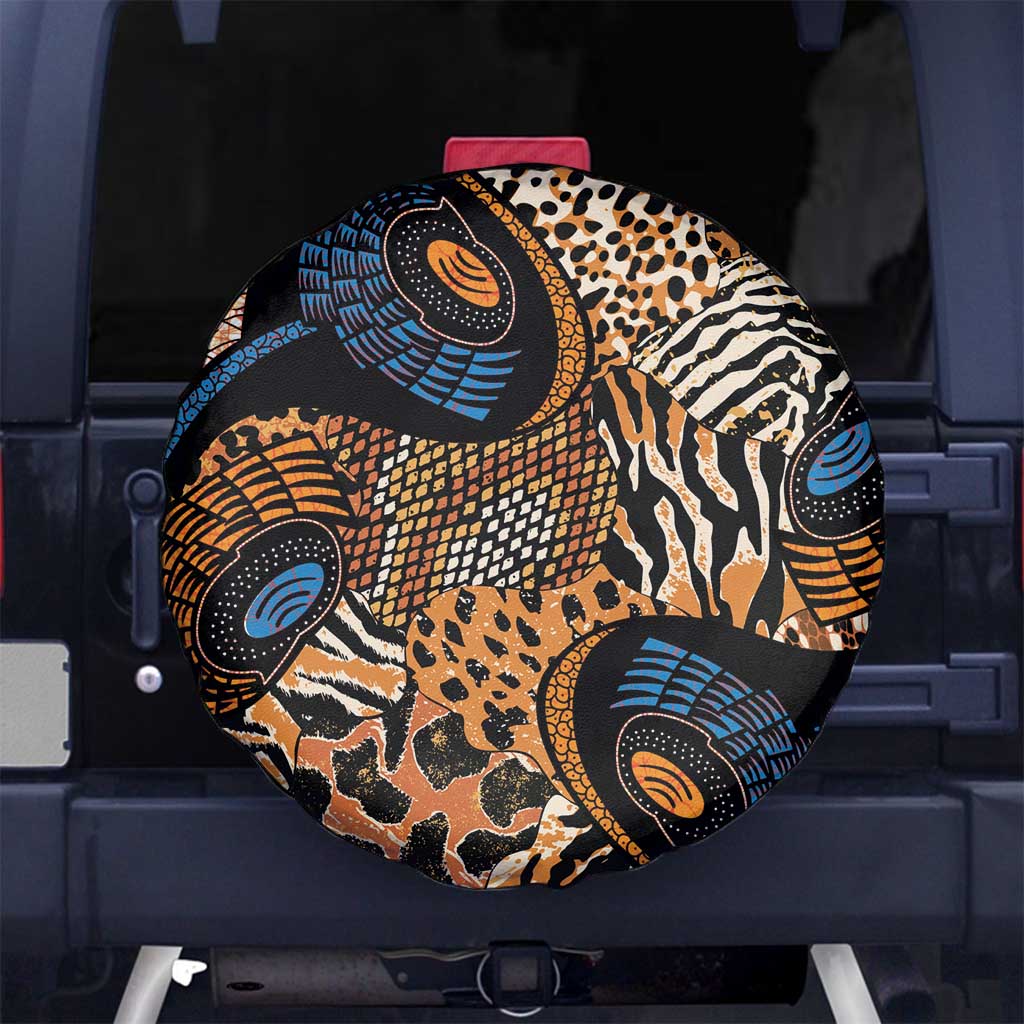 African Ankara Motifs Mixed Animal Skins Spare Tire Cover - Wonder Print Shop