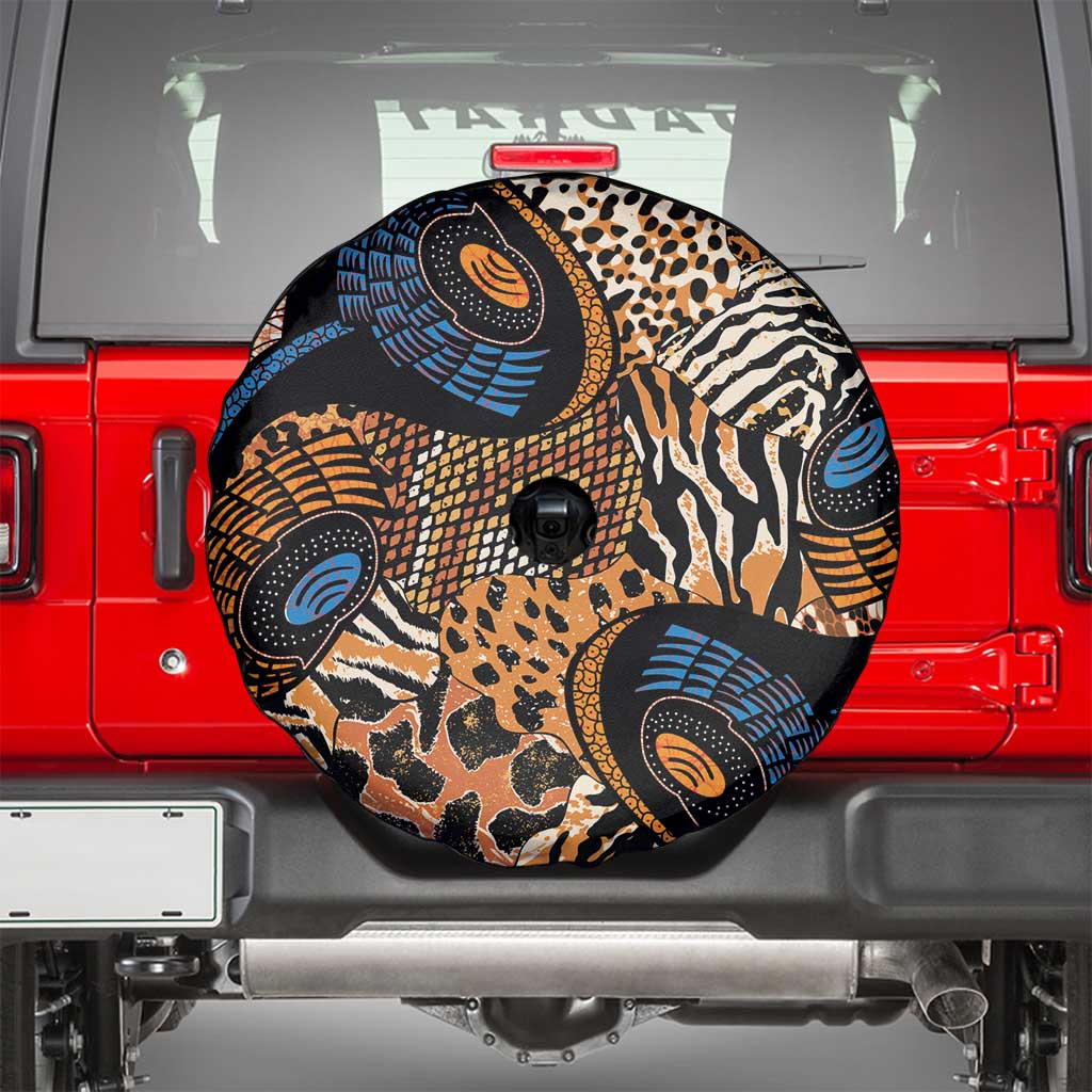 African Ankara Motifs Mixed Animal Skins Spare Tire Cover - Wonder Print Shop