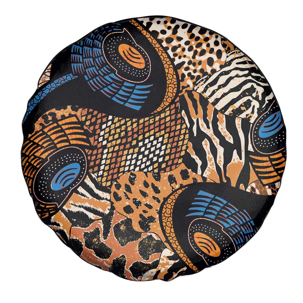 African Ankara Motifs Mixed Animal Skins Spare Tire Cover - Wonder Print Shop