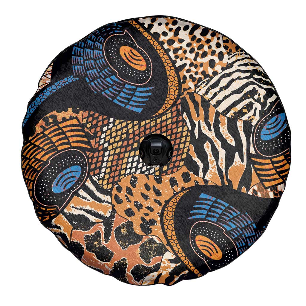 African Ankara Motifs Mixed Animal Skins Spare Tire Cover - Wonder Print Shop