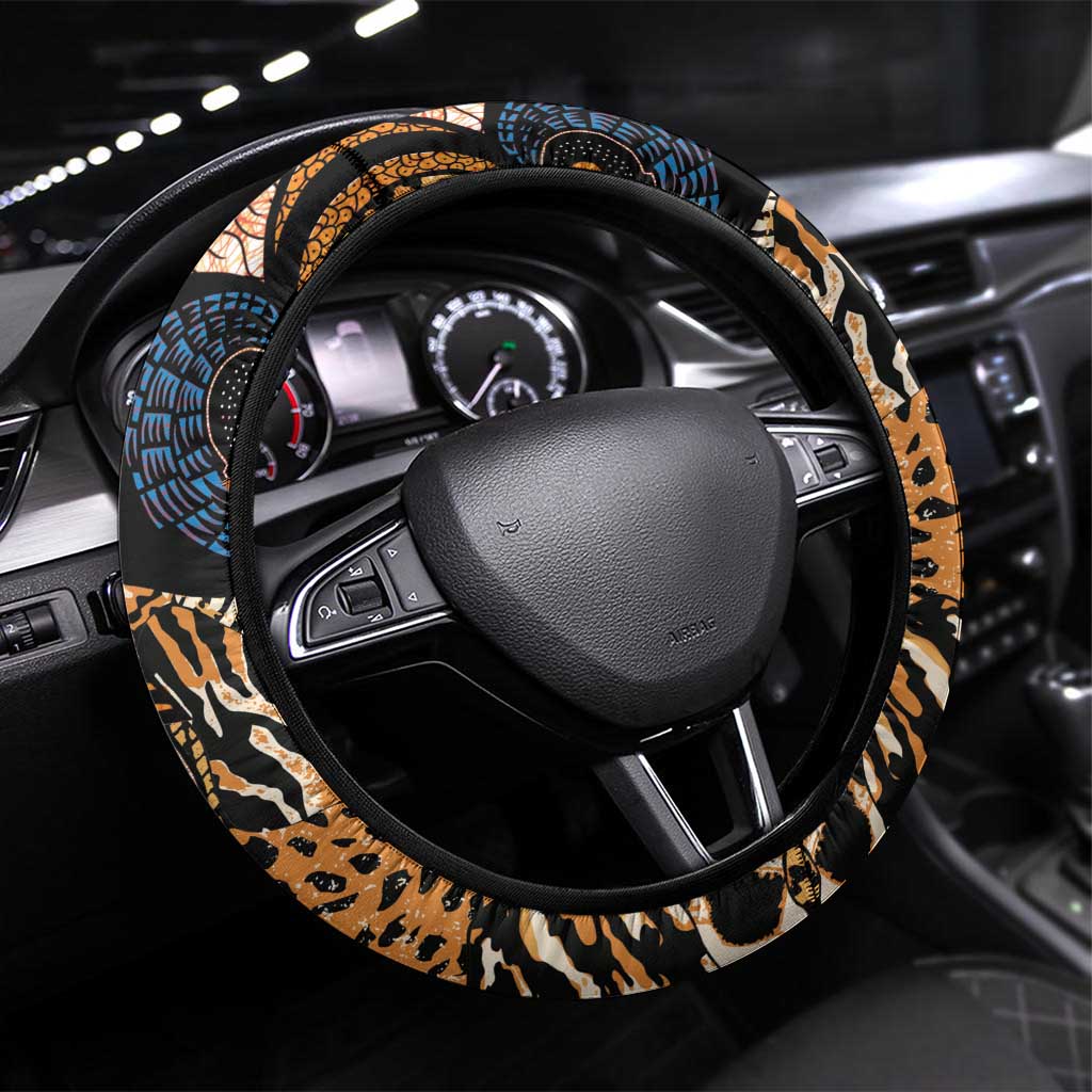 African Ankara Motifs Mixed Animal Skins Steering Wheel Cover - Wonder Print Shop