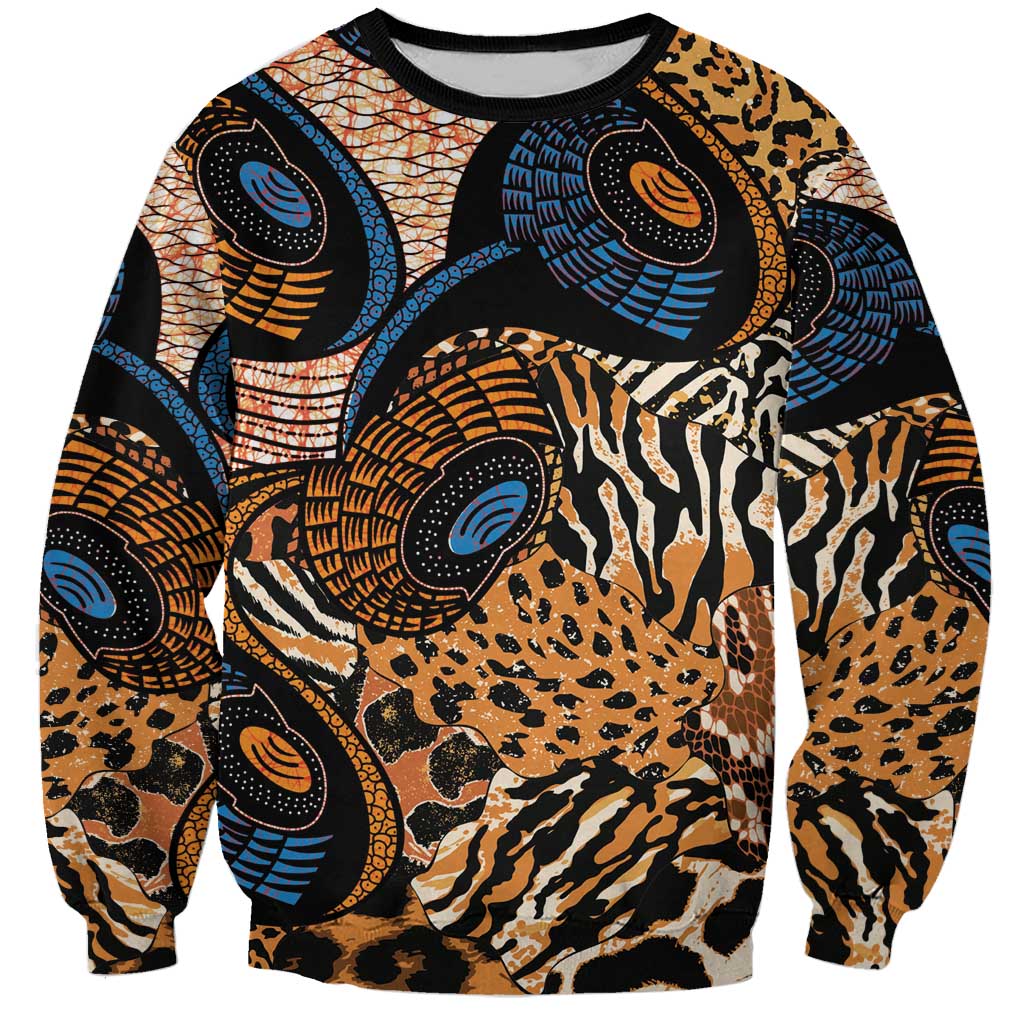 African Ankara Motifs Mixed Animal Skins Sweatshirt - Wonder Print Shop