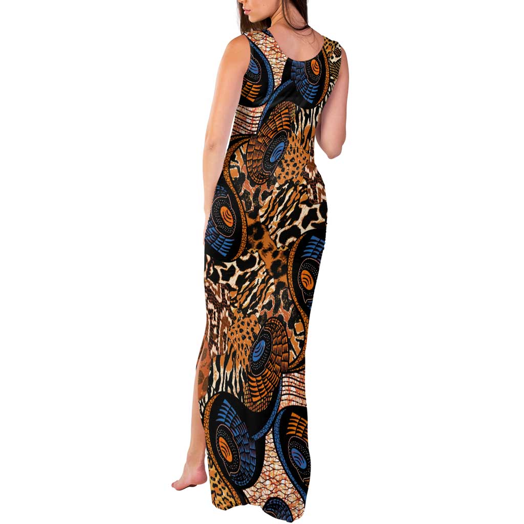 African Ankara Motifs Mixed Animal Skins Tank Maxi Dress - Wonder Print Shop