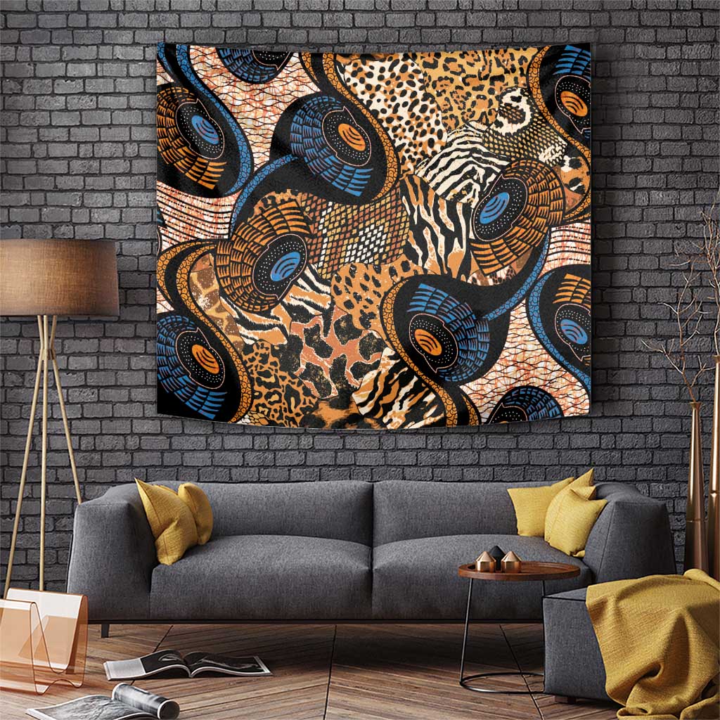African Ankara Motifs Mixed Animal Skins Tapestry - Wonder Print Shop